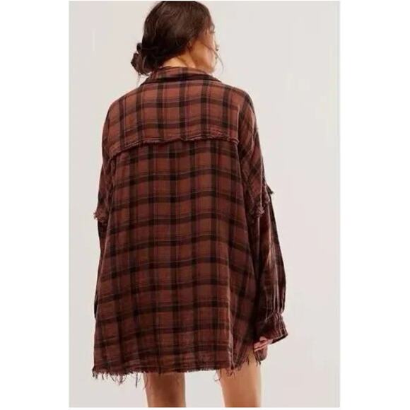 Free People CP Shades Ragged Marella Plaid Shirt Top Small - Picture 2 of 5